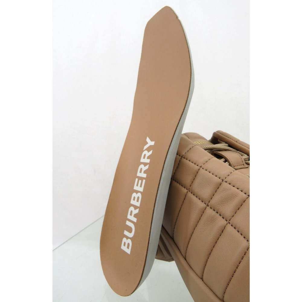 $850 BURBERRY AXBURTON BISCUIT TAN CHECK QUILTED LEATHER LOGO SNEAKERS 13 US 46 - Picture 9 of 12
